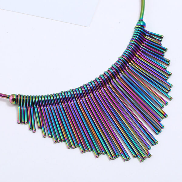 oly-93f157c1aa8f03aab24b90a49c3e08f3 Wholesale New European and American long tassel metal collar clavicle chain fan-shaped colorful short necklace trend punk style