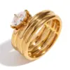 Wholesale PVD Coated Real Gold Plated 18K Gold Lines 304 Stainless Steel Artistic Waterproof Non Tarnish Rings