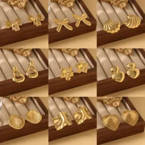 Wholesale 1 Pair Casual Cute Sweet Water Droplets Heart Shape Flower Plating 304 Stainless Steel Imitation Gold Ear Studs