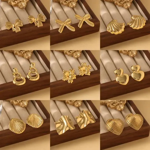 Wholesale 1 Pair Casual Cute Sweet Water Droplets Heart Shape Flower Plating 304 Stainless Steel Imitation Gold Ear Studs