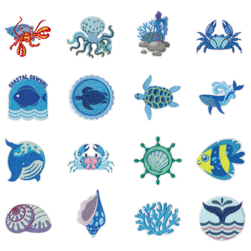 Wholesale Luxury cse ship embroidered patch, sea journey patch, blue whale computer embroidered stamp, seagull decorative stamp, ironing