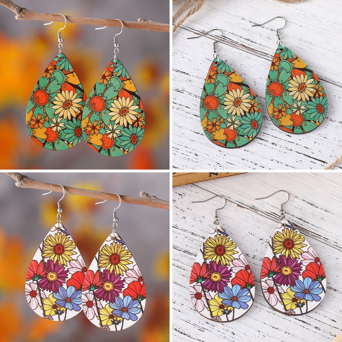 Wholesale Creative suower earrings double-sided wooden water op earrings personality earrings