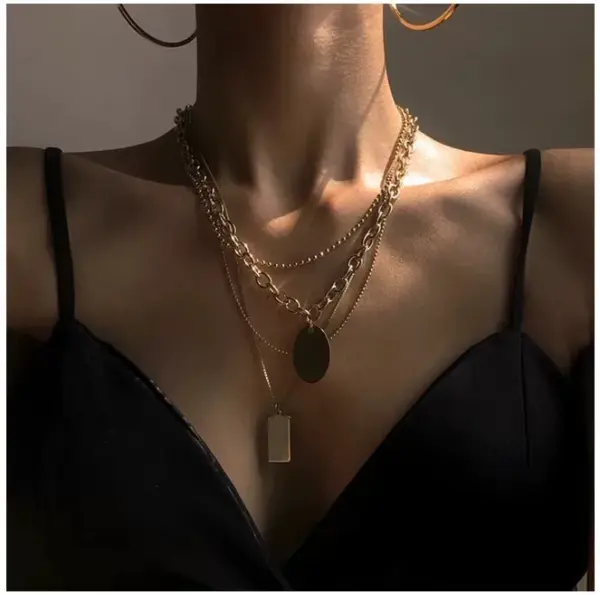 PVD Coated Real Gold Plated 18K Gold Geometric Stainless Steel Fashion Waterproof Non Tarnish Titanium Steel Necklace