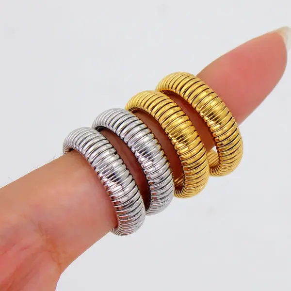 PVD Coated 18K Gold Real Gold Plated Geometric 304 Stainless Steel Vintage Style Waterproof Non Tarnish Rings