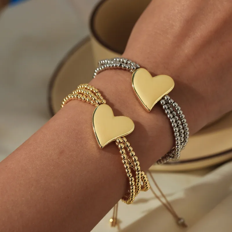 Wholesale 18K Gold Plated Copper Water Plated Color Retention Cross Star Heart Beaded Chain Simple Style Bracelet For Women Valentine's Day No Buckle