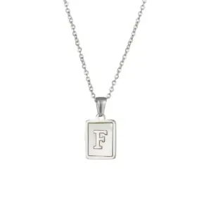 Fritillary Letter Square Pendant Necklace-Ea544901s Steel Color-Letter F
