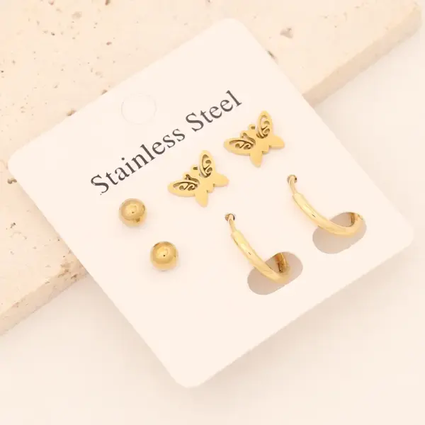 1 Set Commute Star Heart Shape Plating Stainless Steel 18K Gold Plated Earrings Ear Studs