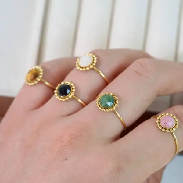 Wholesale Retro Geometric Titanium Steel Natural Stone Open Rings In Bulk