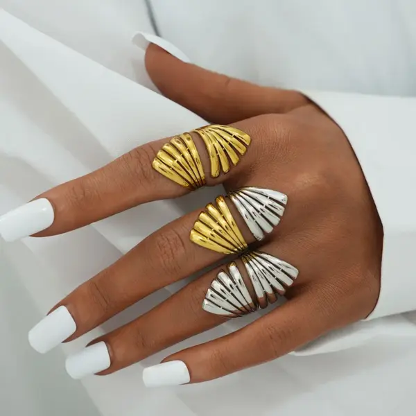 oly-940e772e74d29c8a08cdc822829a7905 Wholesale PVD Coated Real Gold Plated 18K Gold Geometric 304 Stainless Steel Casual Simple Style Waterproof Non Tarnish Adjustable Ring