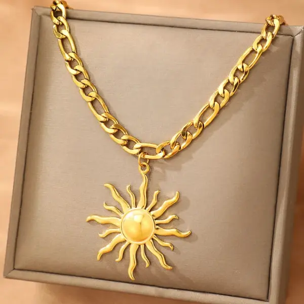 Ion Plating (IP) 18K Gold Plated Sunflower 304 Stainless Steel Elegant Waterproof Non Tarnish 304 Stainless Steel Pendant Necklace