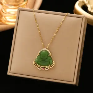 334 Buddha Necklace-Gold / Green
