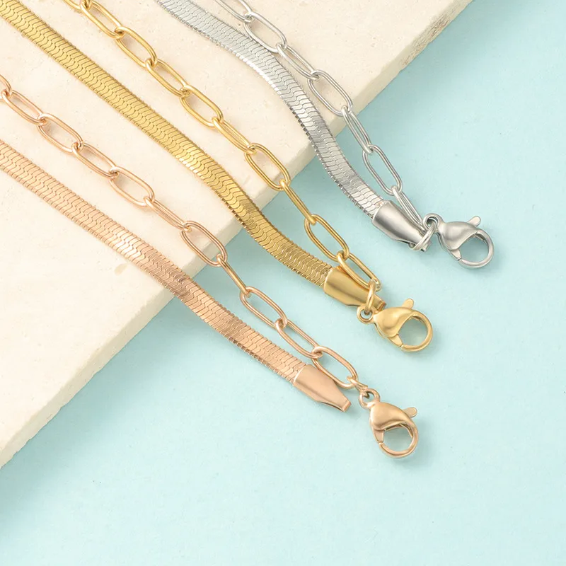 Wholesale PVD Coated 18K Gold Real Gold Plated Solid Color 304 Stainless Steel Hip-Hop Rock Waterproof Non Tarnish 304 Stainless Steel Necklace