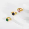 Wholesale PVD Coated Real Gold Plated 18K Gold Oval 304 Stainless Steel Natural Stone Retro Waterproof Non Tarnish Open Rings
