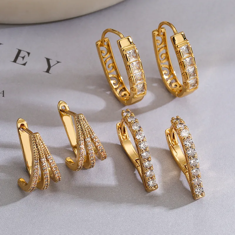 Wholesale 1 Pair Simple Style Commute Solid Color Plating Inlay Copper Zircon 18k Gold Plated Earrings