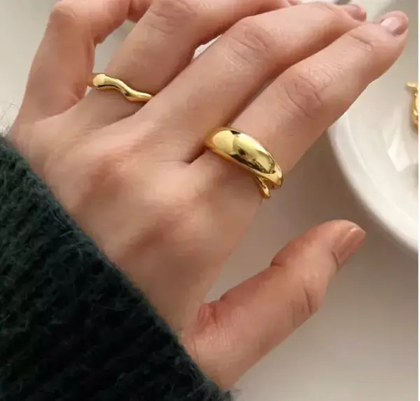 Wholesale 304 Stainless Steel Solid Color PVD Coated 18K Real Gold Plated Simple Style Classic Style Waterproof Non Tarnish Plating Gold Open Rings