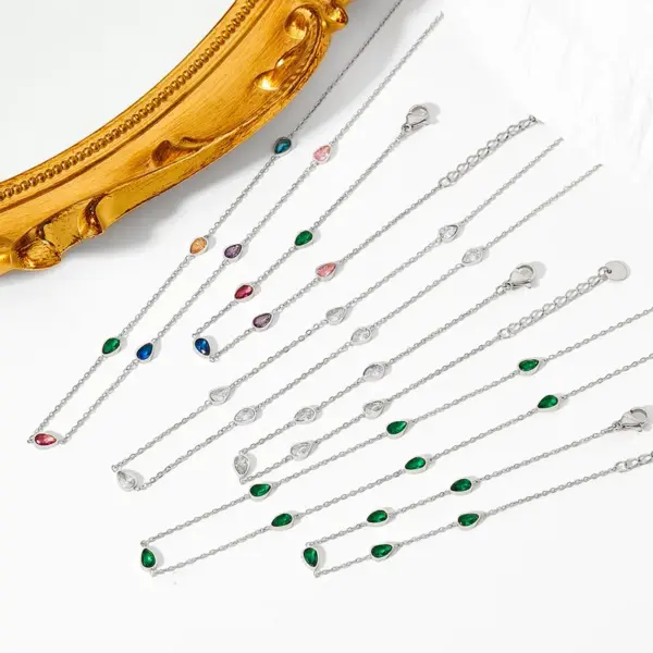 Sweet Water oplets Heart Shape Stainless Steel Titanium Steel Gold Plated Zircon Bracelets Anklet Necklace 1 Piece