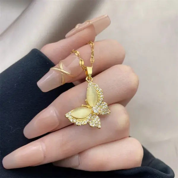 Elegant Simple Style Dolphin Heart Shape Butterfly Stainless Steel Plating Inlay Zircon Pendant Necklace