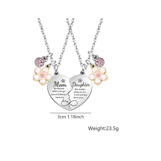 Wholesale Cross-border Amazon New Love Flower Mother's Daughter Heart Zinc Alloy Engraving Necklace Mother's Day Gift