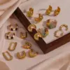 304 Stainless Steel U Shape Semicircle Stripe PVD Coated Rhinestones 18K Real Gold Plated 18K Gold Vintage Style Classic Style Waterproof Non Tarnish Enamel Plating Colorful White Gold Earrings