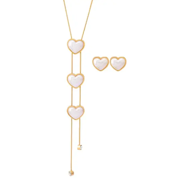 Wholesale Jewelry Elegant Heart Shape 304 Stainless Steel Artificial Pearls 18K Gold Plated Inlay Stainless Steel Jewelry Sets
