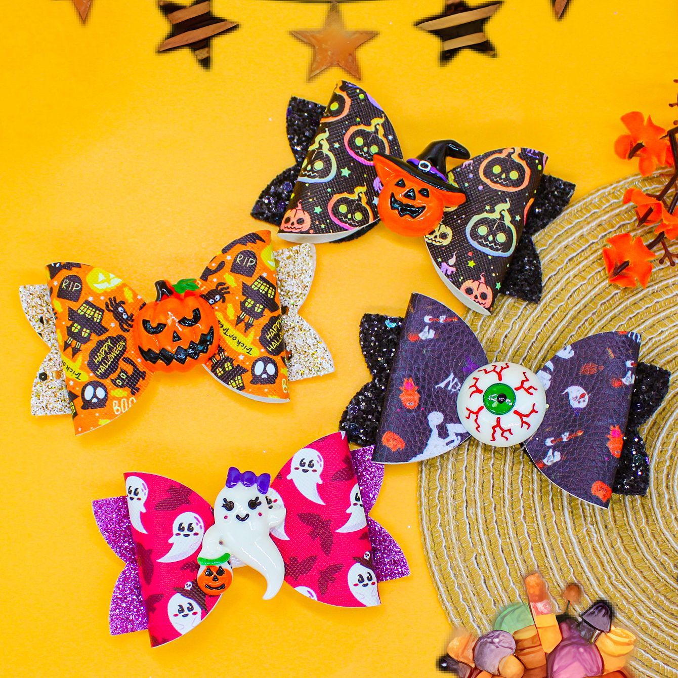 Wholesale Pumpkin Ghost Skull Eyeball Print Chilen's Hairpin