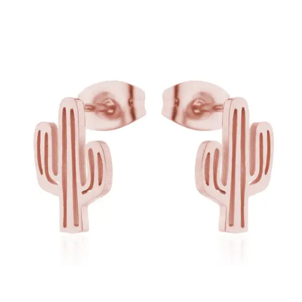 Wholesale PVD Coated 18K Gold Real Gold Plated Cactus 304 Stainless Steel Casual Waterproof Non Tarnish Ear Studs