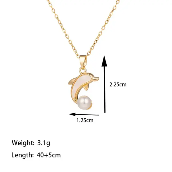 304 Stainless Steel 18K Gold Plated Casual Simple Style Commute Polishing Inlay Starfish Dolphin Flower Acrylic Artificial Rhinestones Pearl Pendant Necklace
