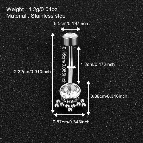 1 Piece Belly Rings Simple Style Solid Color 302 Stainless Steel 316 Stainless Steel Polishing Plating Inlay Diamond 18K Gold Plated Belly Rings