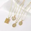 Wholesale 201 Stainless Steel Copper Bamboo Necklace 18K Gold Plated Plating Inlay Portrait Virgin Mary Heart Shape Zircon Pendant Necklace