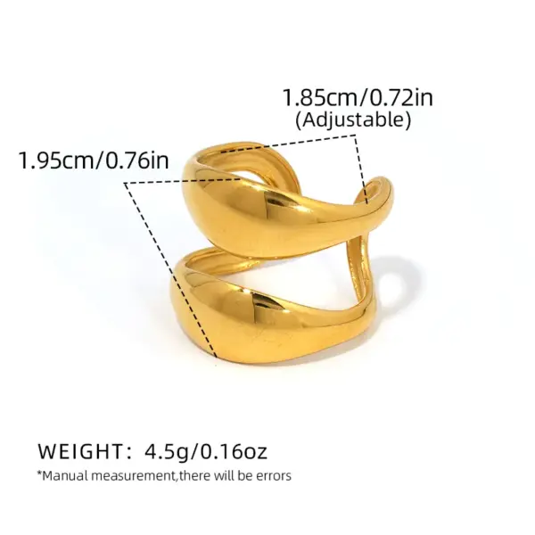 Ion Plating (IP) Real Gold Plated 18K Gold Geometric 304 Stainless Steel Casual Waterproof Non Tarnish Open Rings