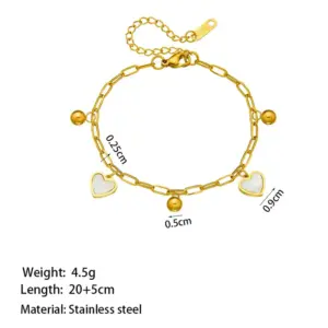 B5028 Golden Balls White Shell Heart Anklet Gold