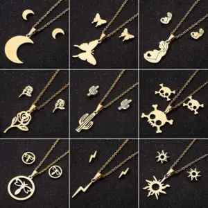 PVD Coated 18K Gold Real Gold Plated Heart Shape 201 Stainless Steel Casual Waterproof Non Tarnish Earrings Necklace