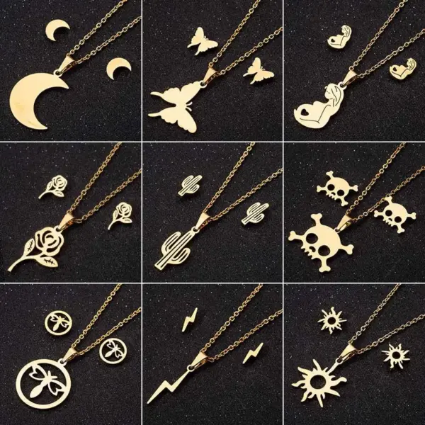 PVD Coated 18K Gold Real Gold Plated Heart Shape 201 Stainless Steel Casual Waterproof Non Tarnish Earrings Necklace