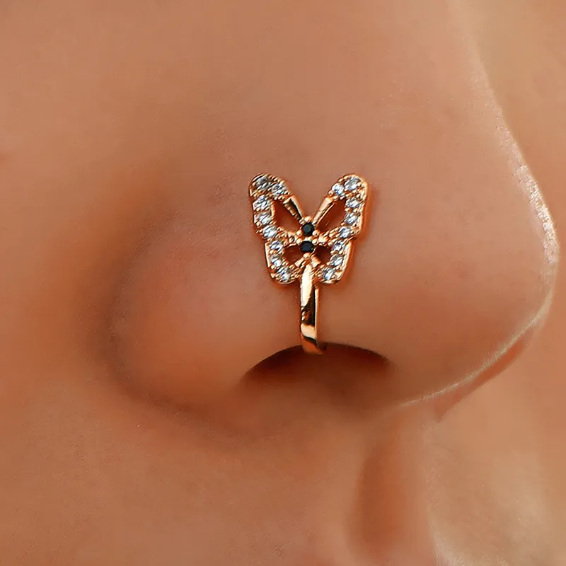 Wholesale U-shaped Diamond-studded Butterfly Copper Nose Clip Wholesale Nihaojewelry Nose Pin