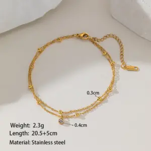 B5013 Double-Layer Single Diamond Anklet Gold