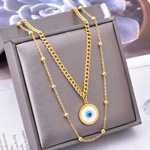 Wholesale PVD Coated Real Gold Plated Sun Eye Stainless Steel Novelty Waterproof Non Tarnish Layered Necklaces