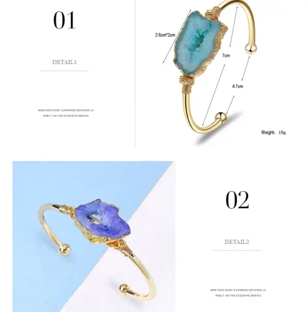 Wholesale Simple Style Irregular Geometric Natural Stone Copper Natural Stone Agate Bangle In Bulk