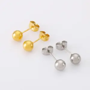 PVD Coated 18K Gold Plated Round Stainless Steel Simple Style Waterproof Non Tarnish Ear Studs