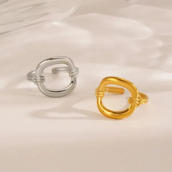 Wholesale Ion Plating (IP) 18K Gold Plated Geometric 304 Stainless Steel Simple Style Classic Style Commute Waterproof Non Tarnish Open Rings
