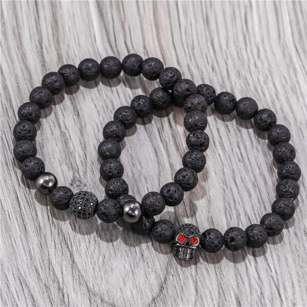 Wholesale Amazon Punk Bracelet Micropaved Zircon Diamond Ball Skull Set Bracelet Men's Volcanic Stone Bead Bracelet