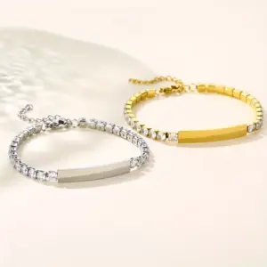 Wholesale 304 Stainless Steel Stainless Steel Solid Color Rectangle PVD Coated Zircon 18K Real Gold Plated Simple Style Shiny Plating Inlay Gold Silver Bracelets