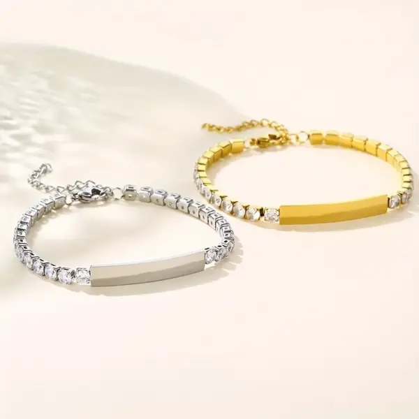 Wholesale 304 Stainless Steel Stainless Steel Solid Color Rectangle PVD Coated Zircon 18K Real Gold Plated Simple Style Shiny Plating Inlay Gold Silver Bracelets