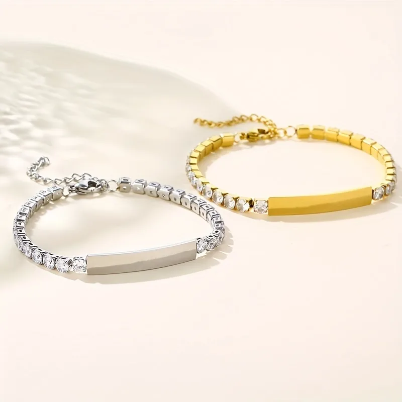 Wholesale 304 Stainless Steel Stainless Steel Solid Color Rectangle PVD Coated Zircon 18K Real Gold Plated Simple Style Shiny Plating Inlay Gold Silve