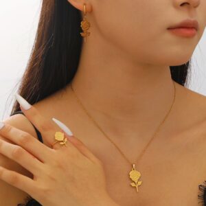 04 18k real gold earrings + necklace + ring