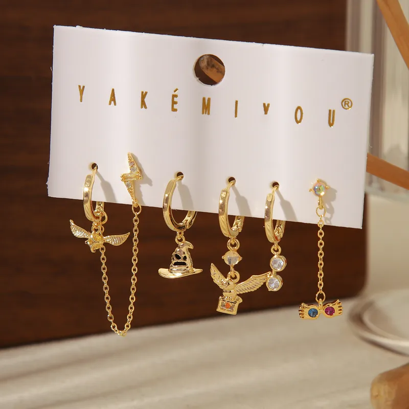 Wholesale 1 Set Yakemiyou Cartoon Style Eagle Plating Inlay Copper Zircon 14K Gold Plated op Earrings Ear Studs