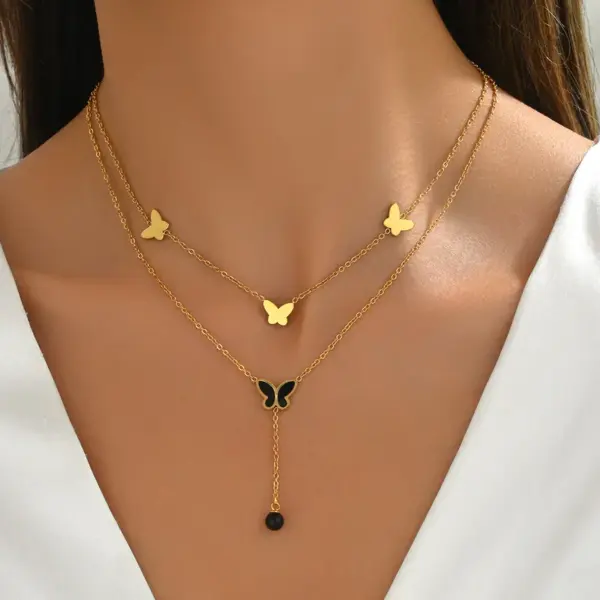 Wholesale 304 Stainless Steel Animal PVD Coated 18K Real Gold Plated Casual Simple Style Waterproof Non Tarnish Cable Chain Double Layer Necklaces