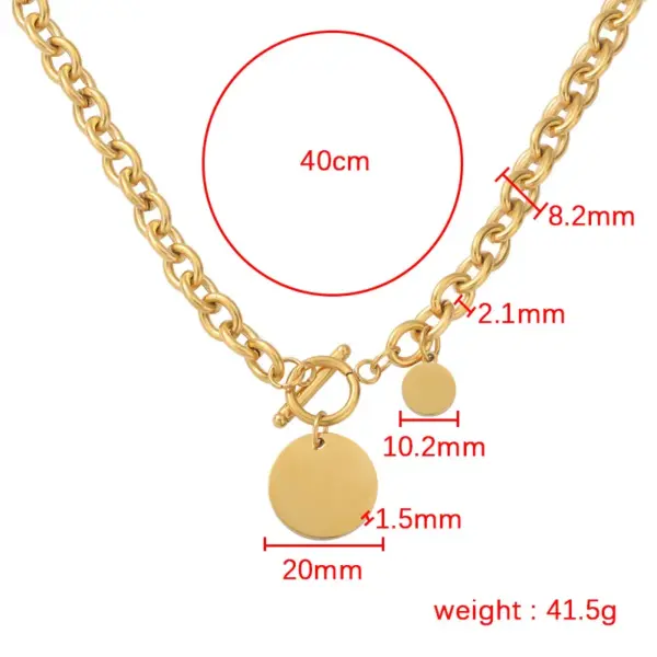 Wholesale 304 Stainless Steel Customization Laser Engraving Solid Color PVD Coated 18K Real Gold Plated Simple Style Waterproof Non Tarnish Plating Pendant Necklace