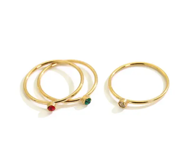 304 Stainless Steel Geometric PVD Coated Artificial Crystal 18K Real Gold Plated Simple Style Waterproof Non Tarnish Plating Gold Rings