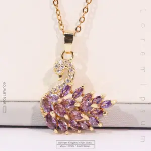 XL324 Purple Swan Necklace / Gold
