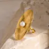 Wholesale 304 Stainless Steel Imitation Pearl Oval PVD Coated 18K Real Gold Plated Artistic Gold Rings